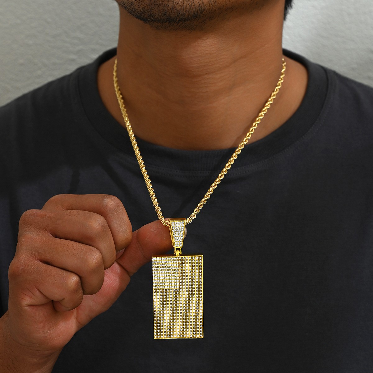Textured Rectangle Pendant Necklace