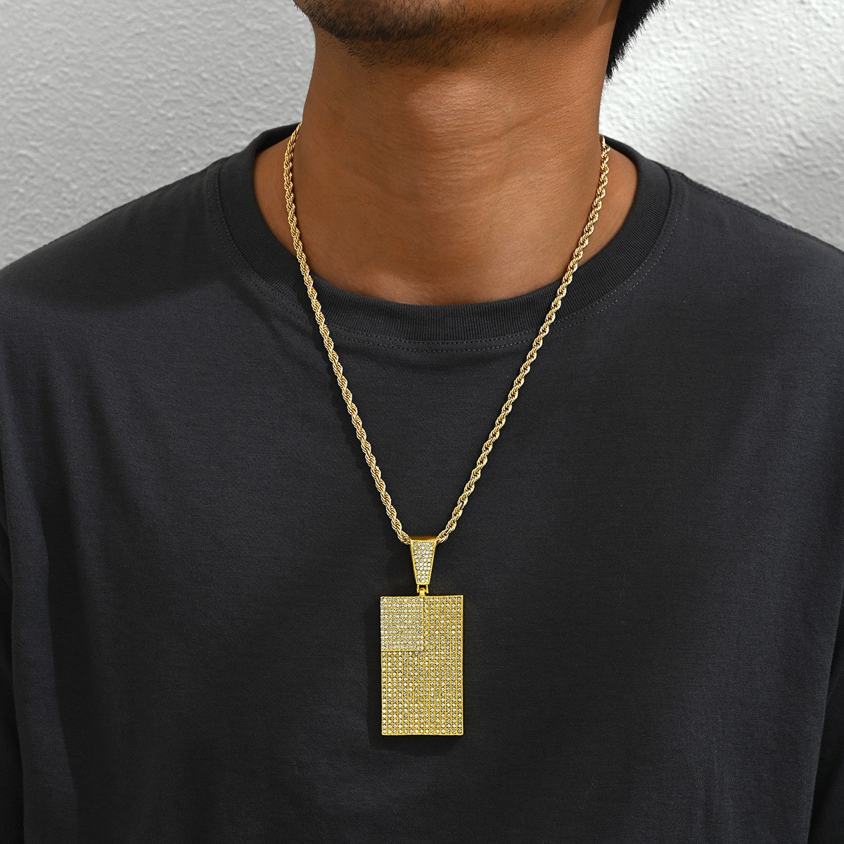Textured Rectangle Pendant Necklace
