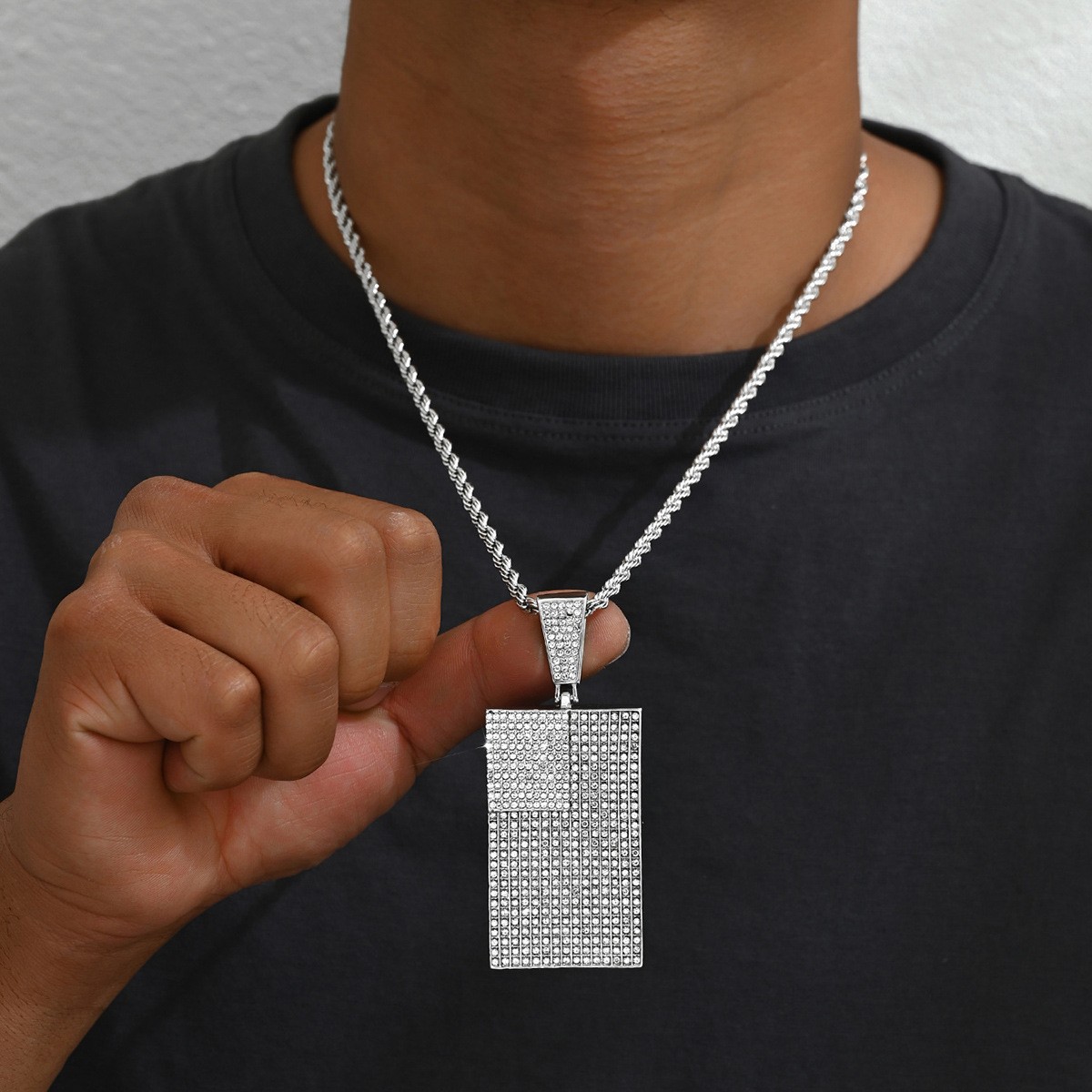 Textured Rectangle Pendant Necklace