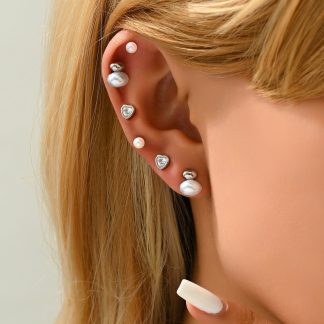 Pearl-Effect and Crystal Stud Earring Set