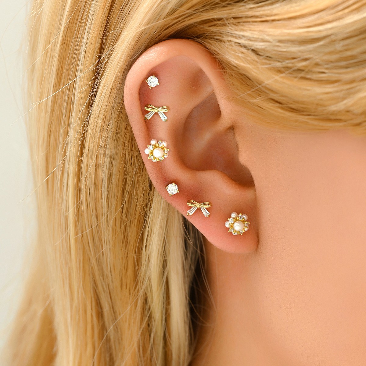 Flower and Bow Stud Earring Set