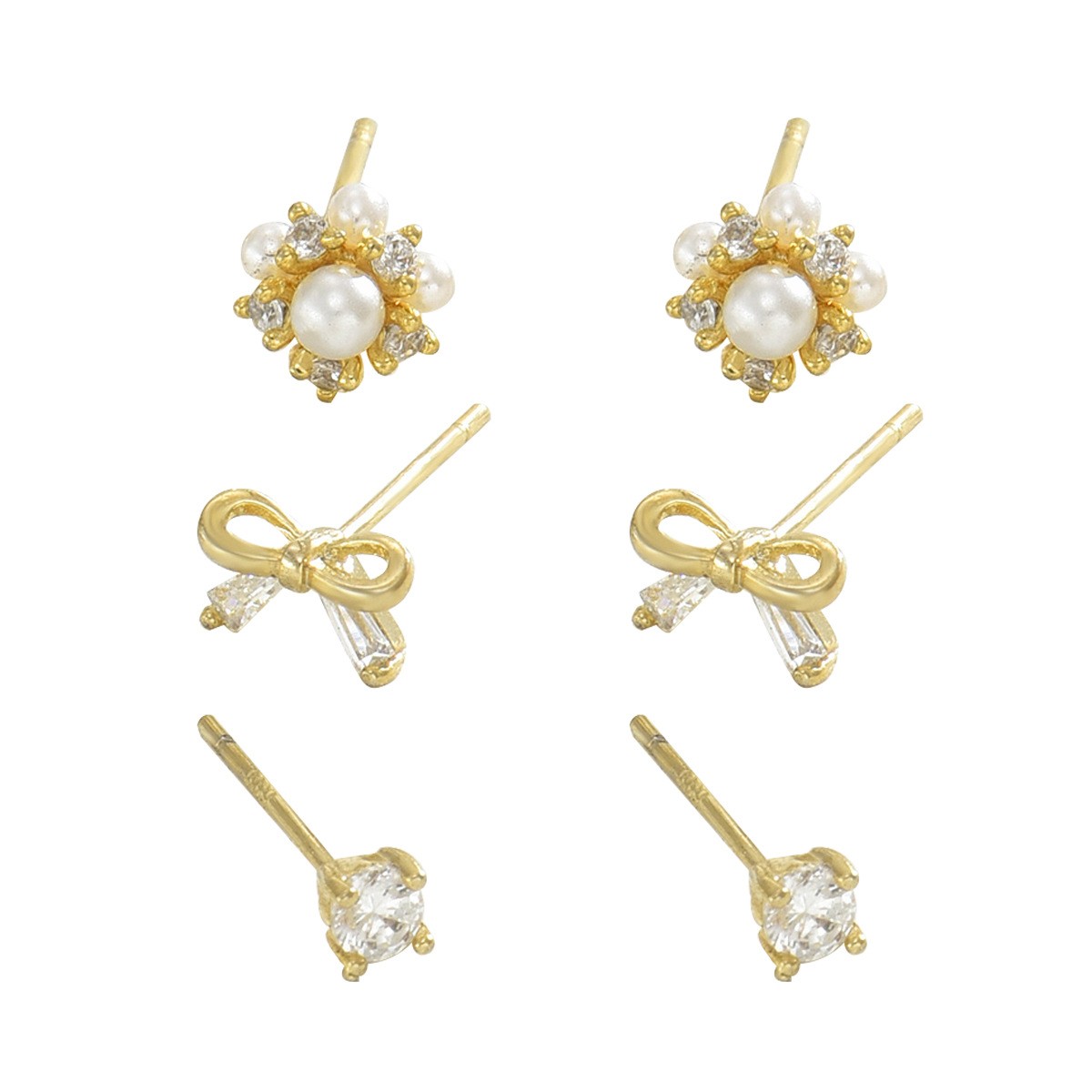 Flower and Bow Stud Earring Set
