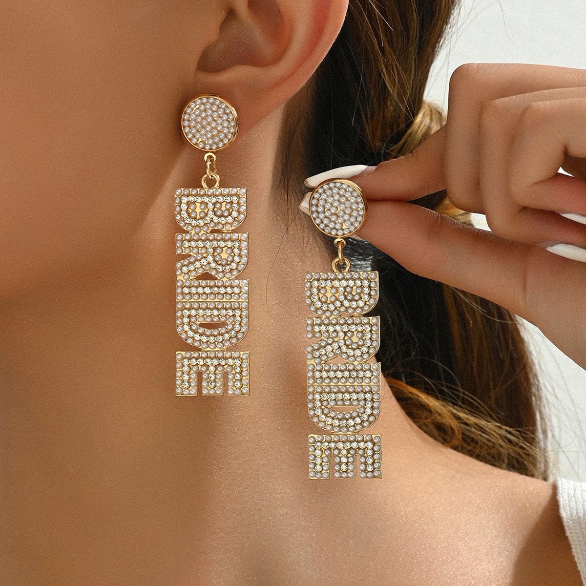 BRIDE Letter Drop Earrings