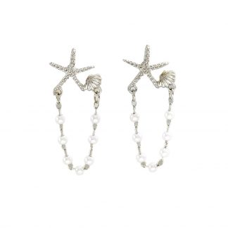 Starfish and Pearl-Effect Loop Earrings - alternate view