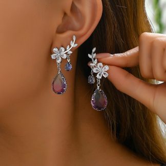 Floral Crystal-Accent Drop Earrings