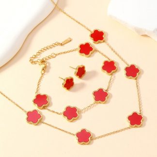 Clover Necklace, Bracelet and Earrings Set - alternate view