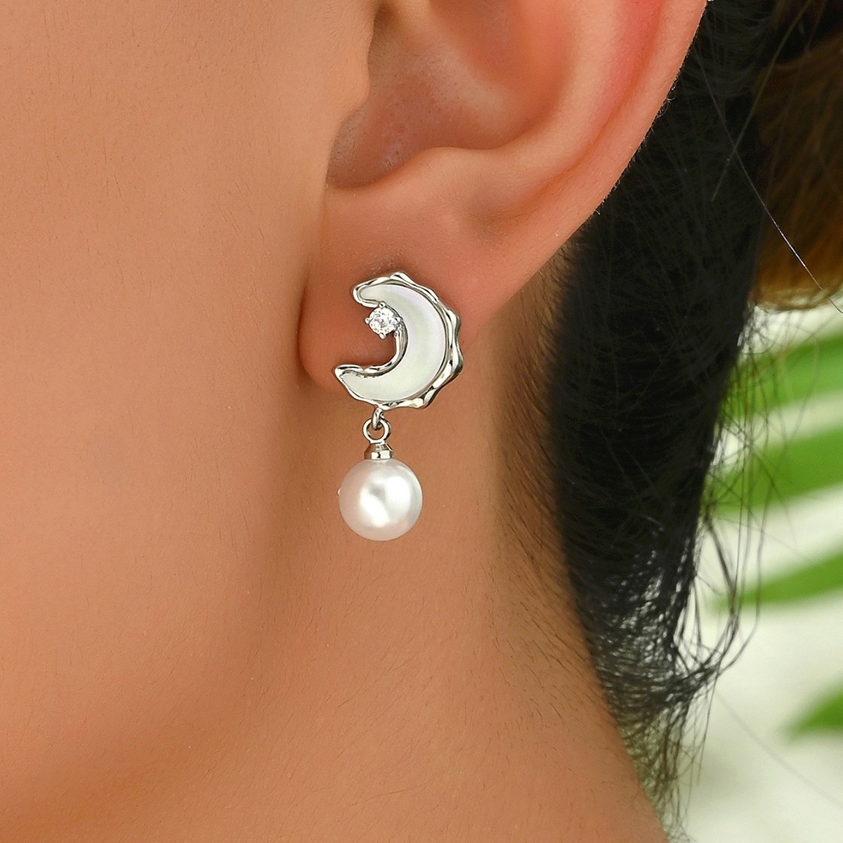 Crescent and Pearl-Accent Drop Earrings