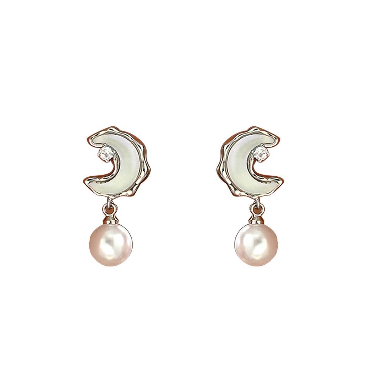 Crescent and Pearl-Accent Drop Earrings