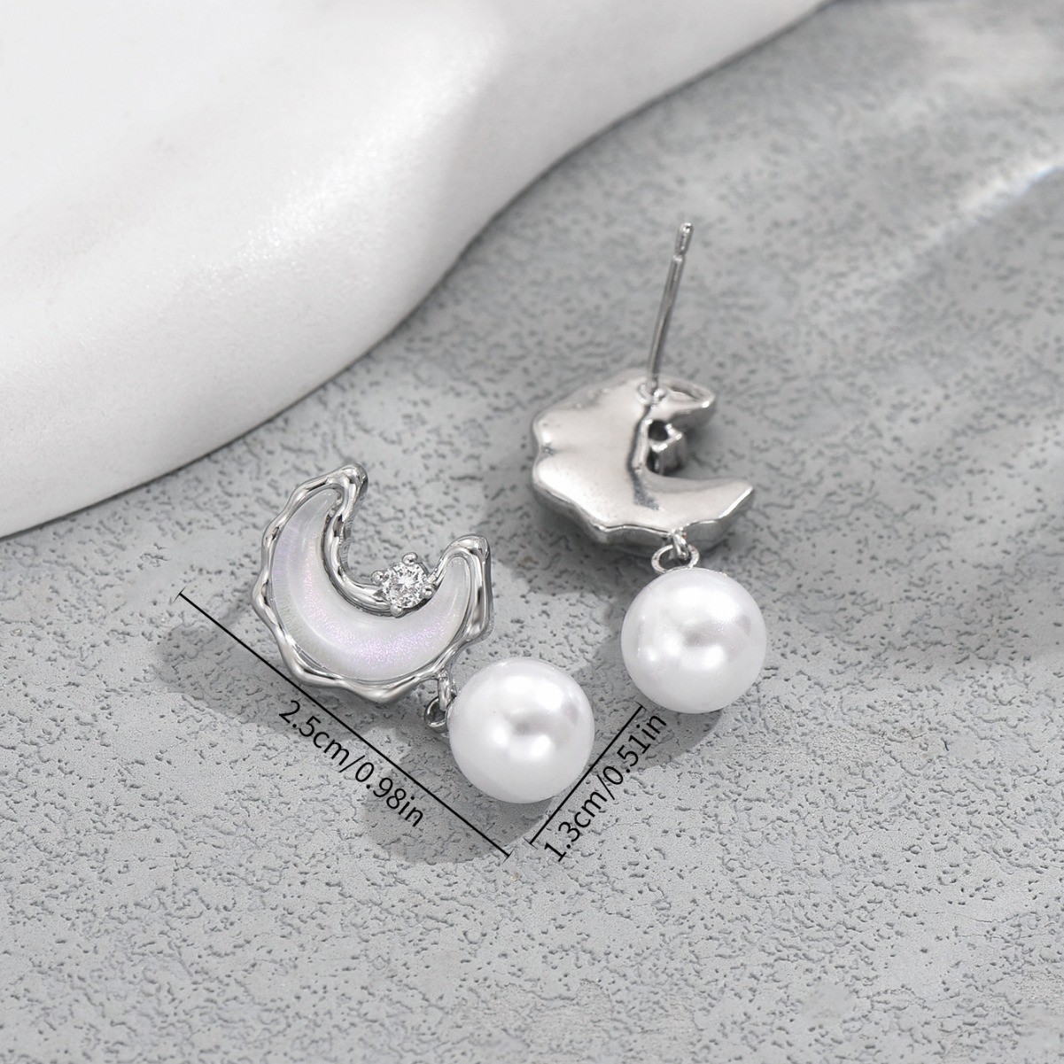Crescent and Pearl-Accent Drop Earrings