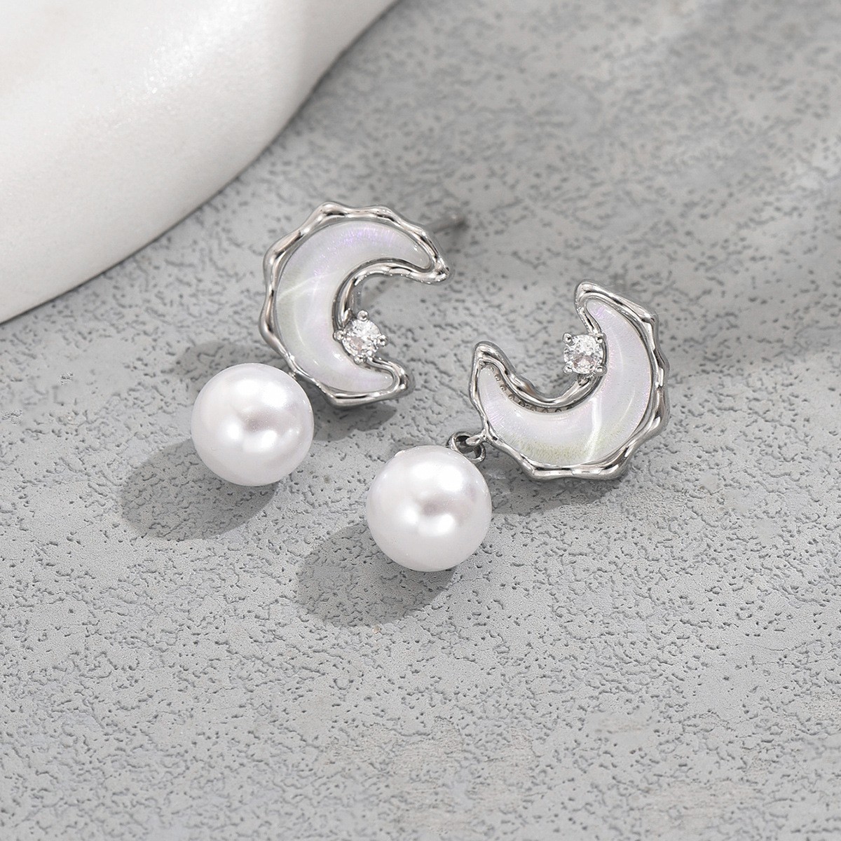Crescent and Pearl-Accent Drop Earrings