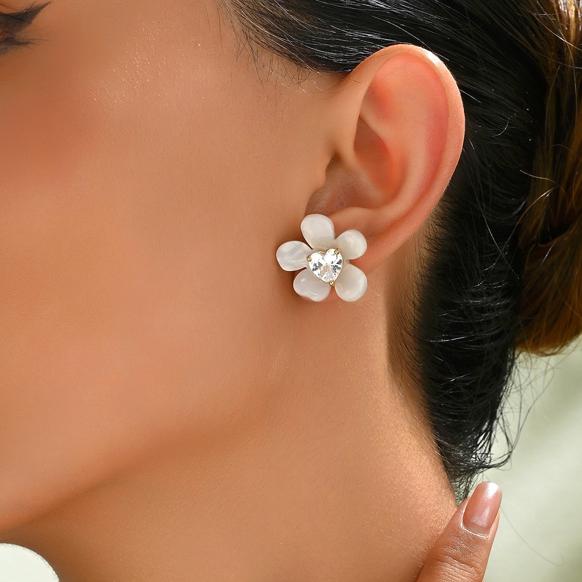 Flower and Crystal-Accent Stud Earrings