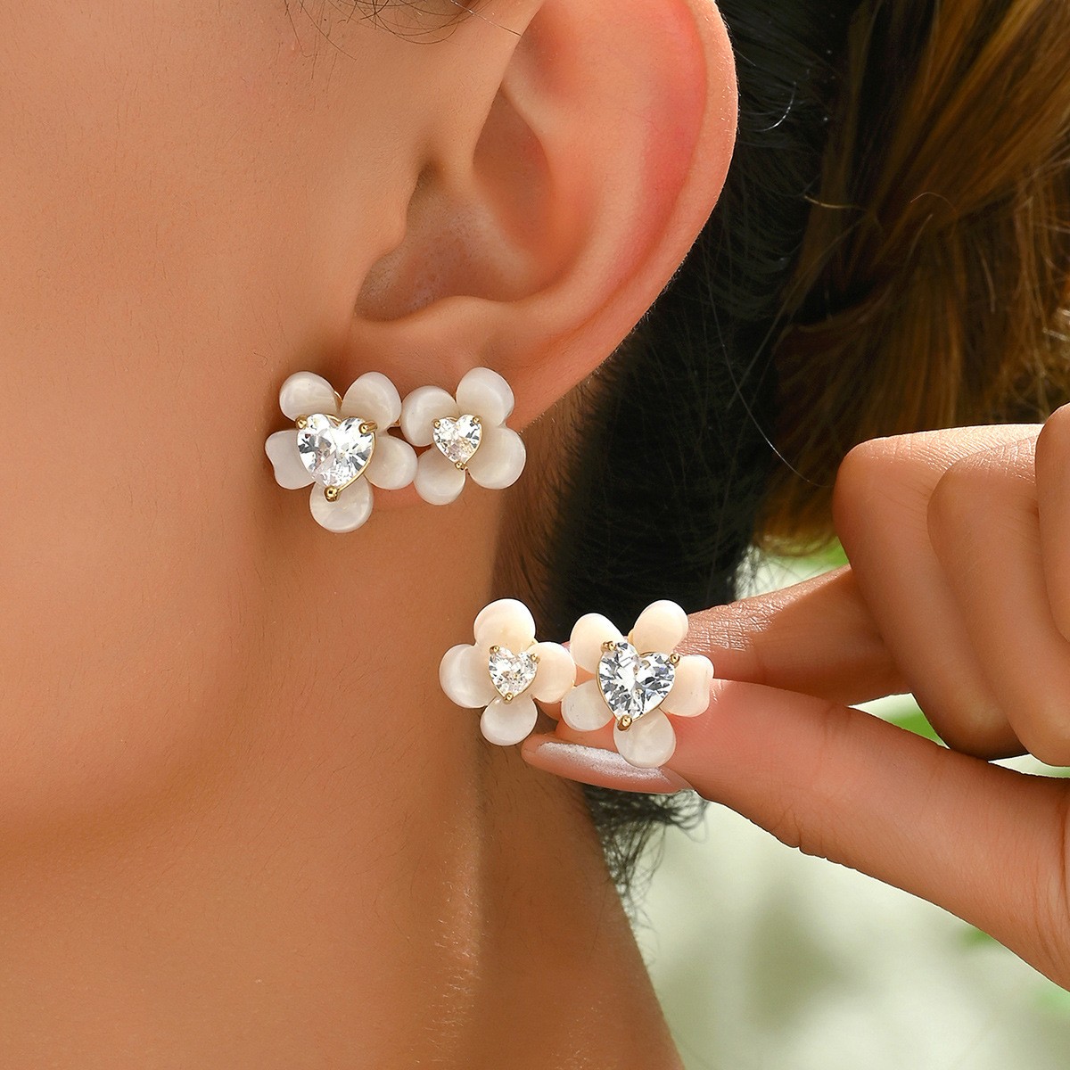 Flower and Crystal-Accent Stud Earrings