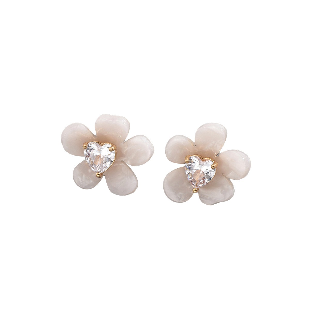 Flower and Crystal-Accent Stud Earrings