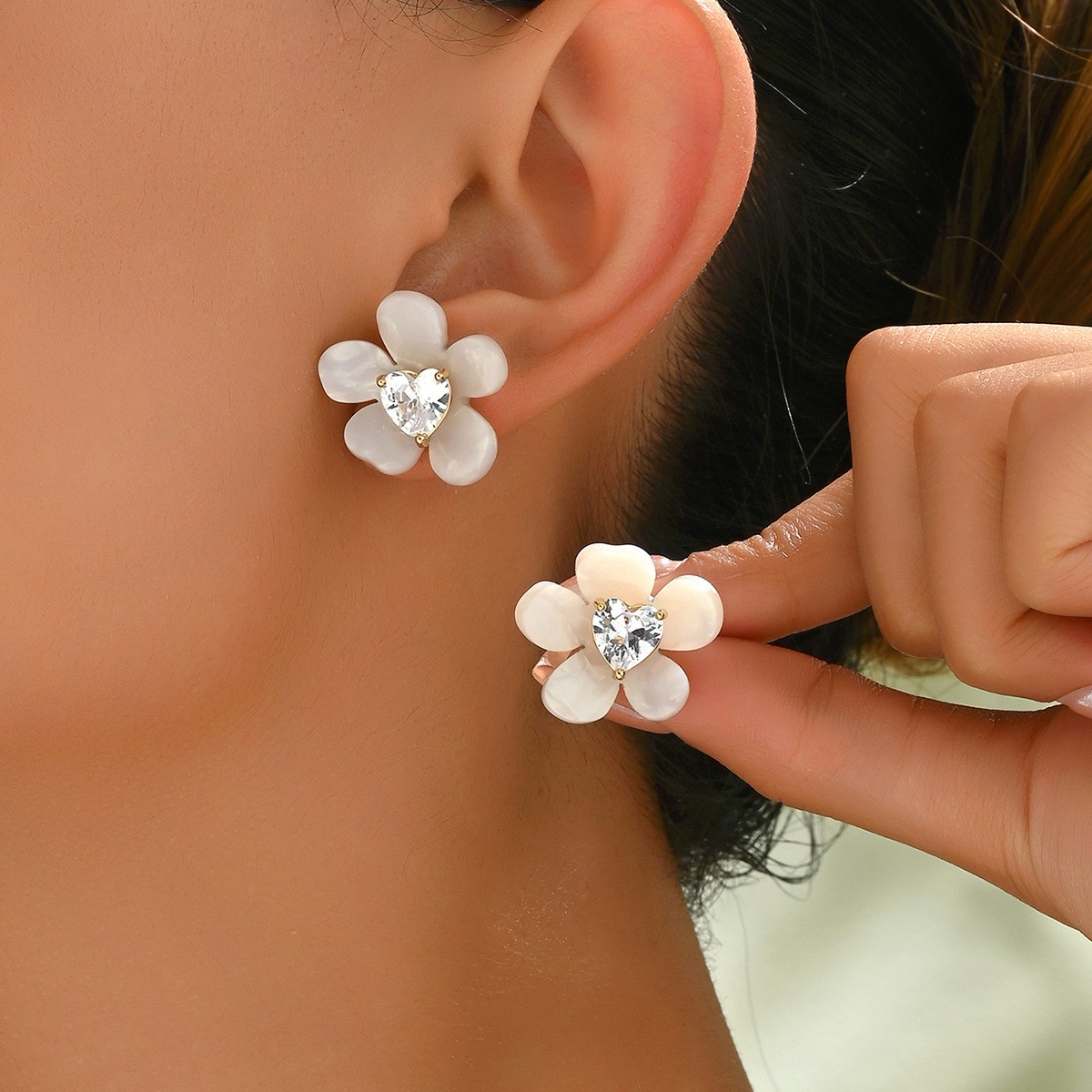 Flower and Crystal-Accent Stud Earrings
