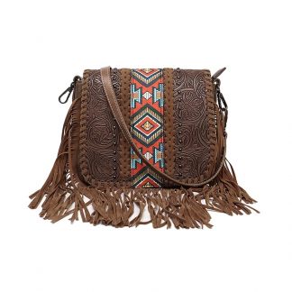 Patterned Fringe Flap Crossbody Bag