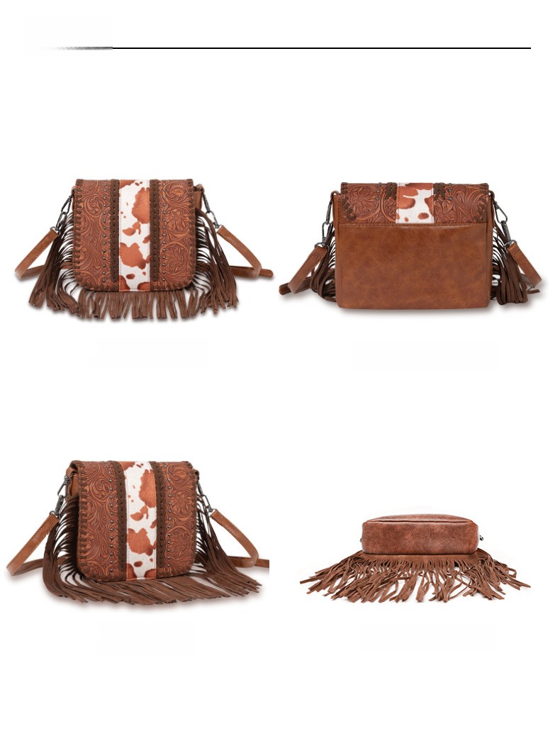 Patterned Fringe Flap Crossbody Bag