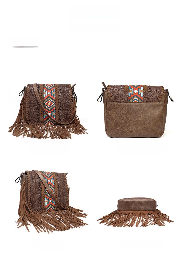 Patterned Fringe Flap Crossbody Bag
