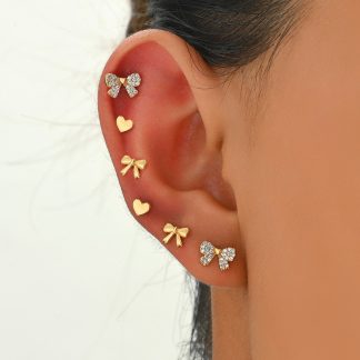 Bow and Heart Stud Earring Set
