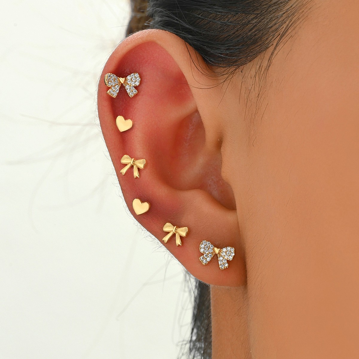 Bow and Heart Stud Earring Set