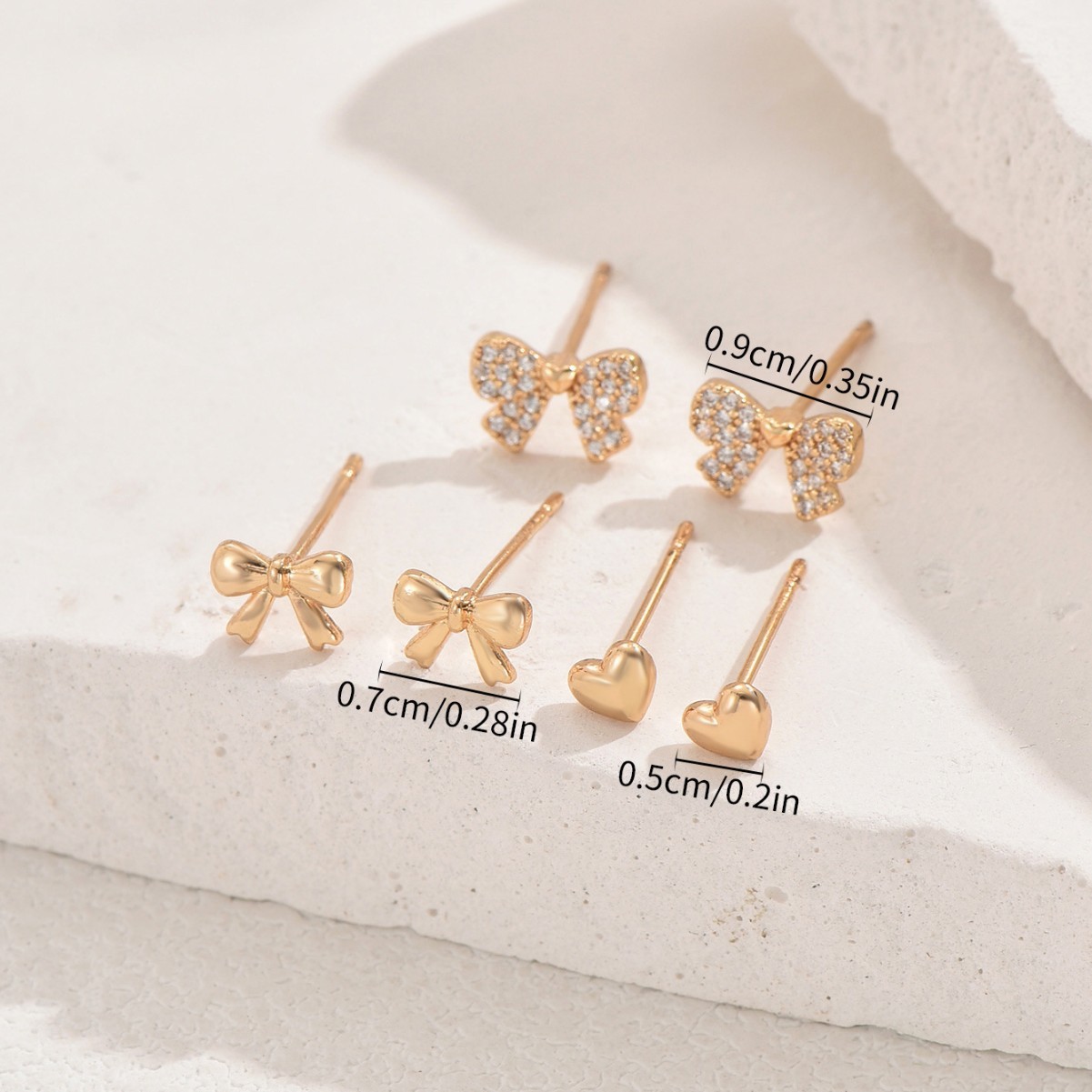 Bow and Heart Stud Earring Set