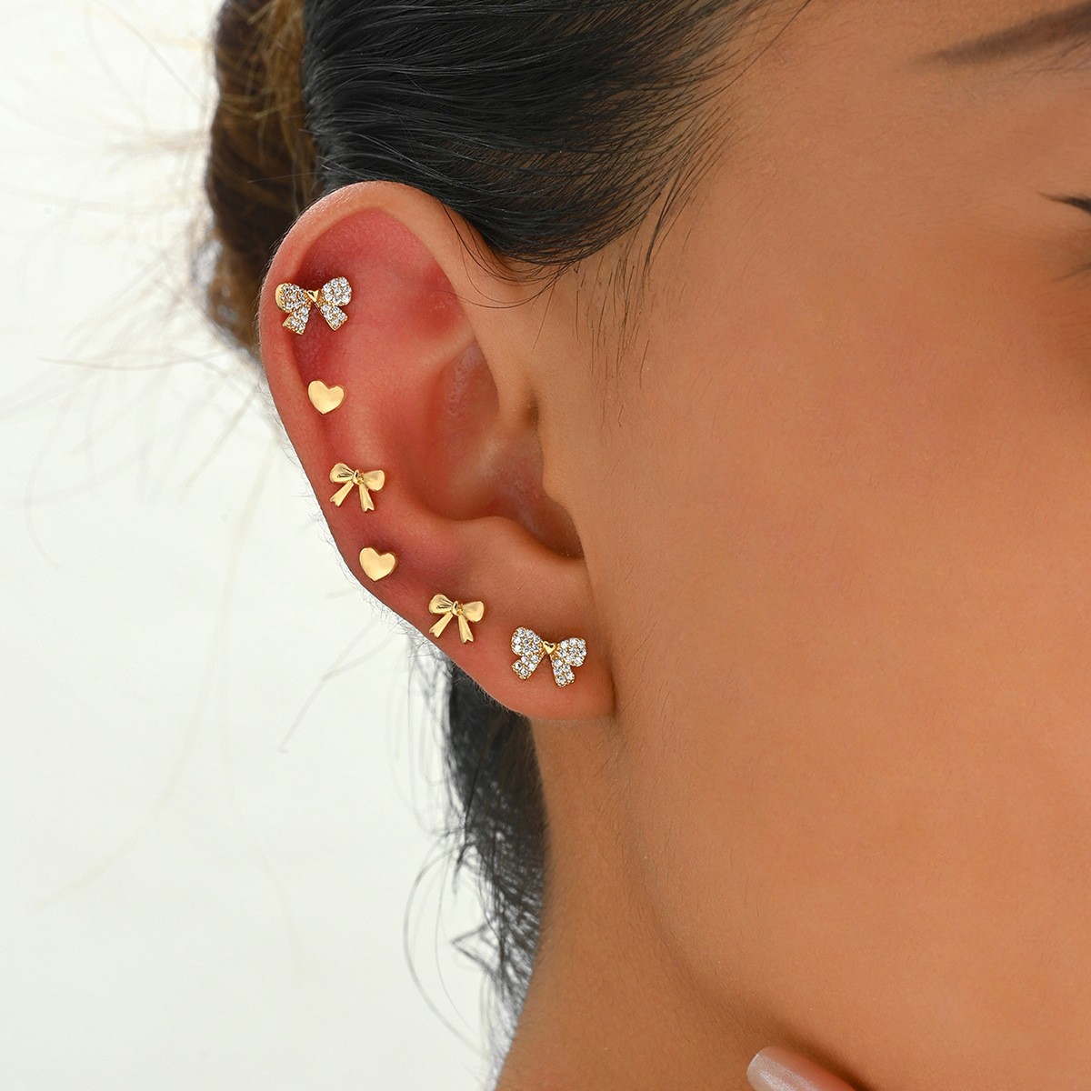 Bow and Heart Stud Earring Set