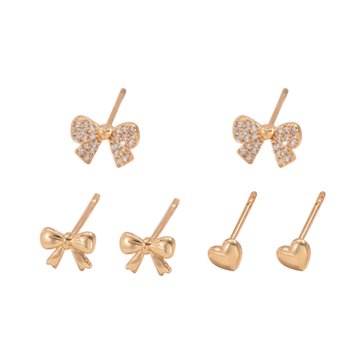 Bow and Heart Stud Earring Set