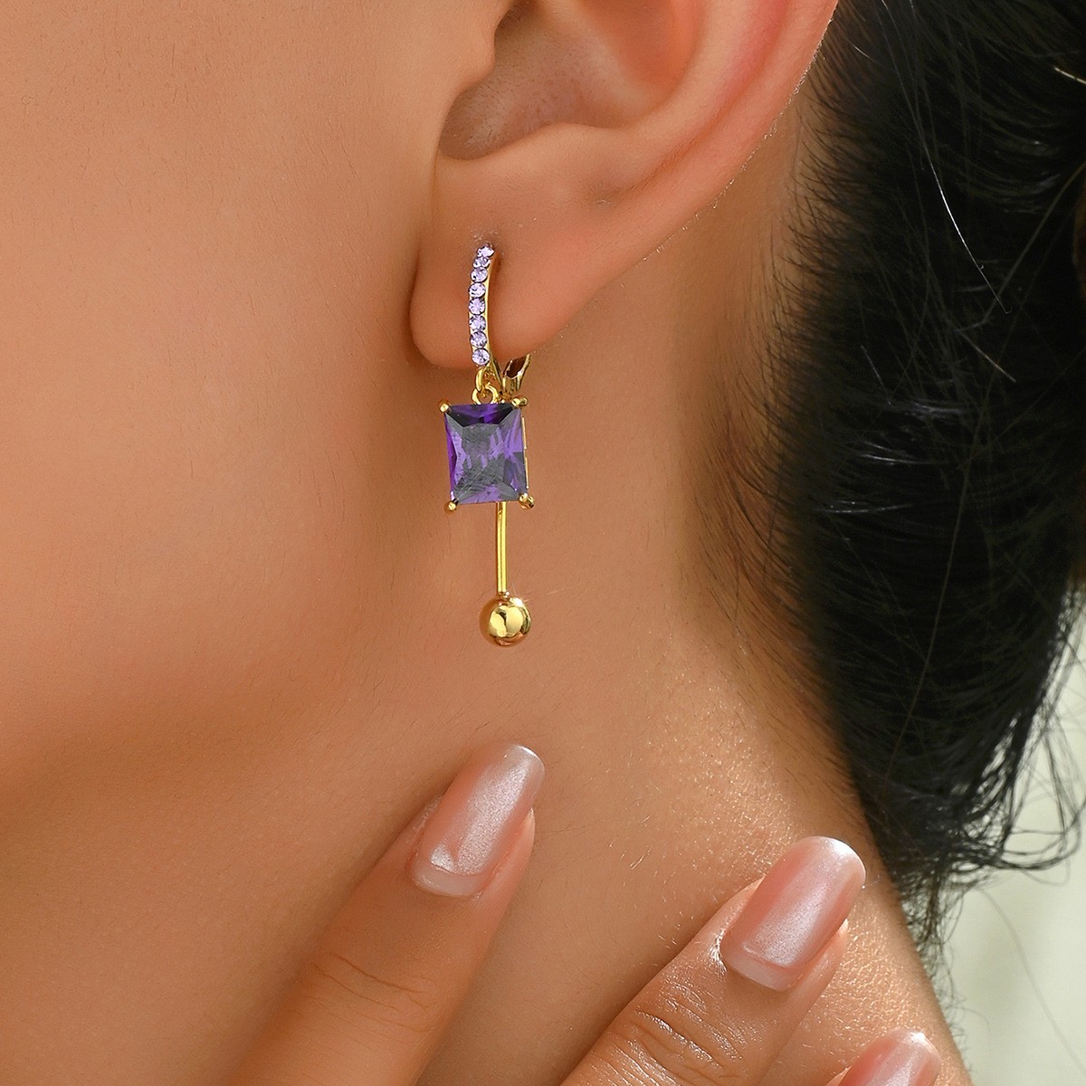 Square Stone-Accent Drop Earrings