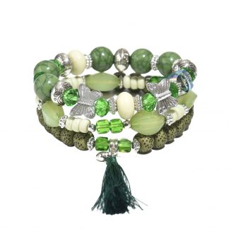 Layered Green-Tone Bead Bracelet Set - alternate view