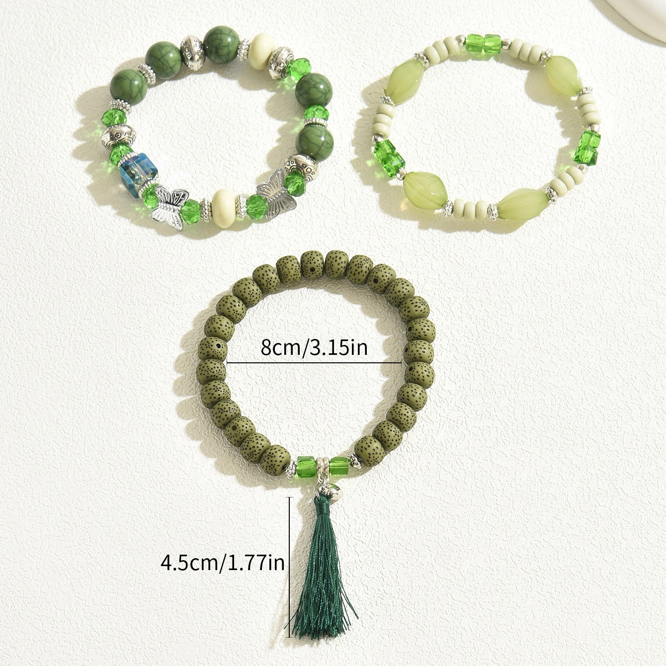 Layered Green-Tone Bead Bracelet Set