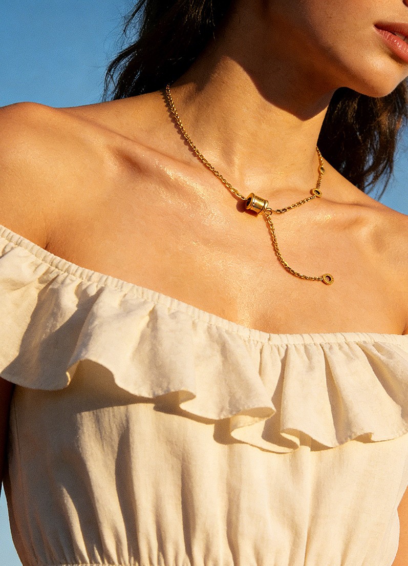Gold-Tone Barrel Pendant Necklace