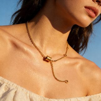 Gold-Tone Barrel Pendant Necklace