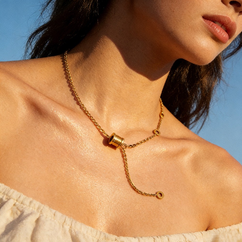 Gold-Tone Barrel Pendant Necklace