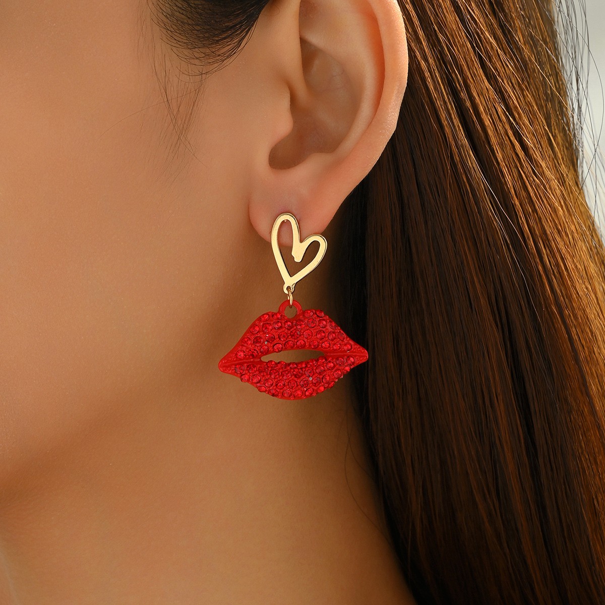 Glitter Lips and Heart Drop Earrings