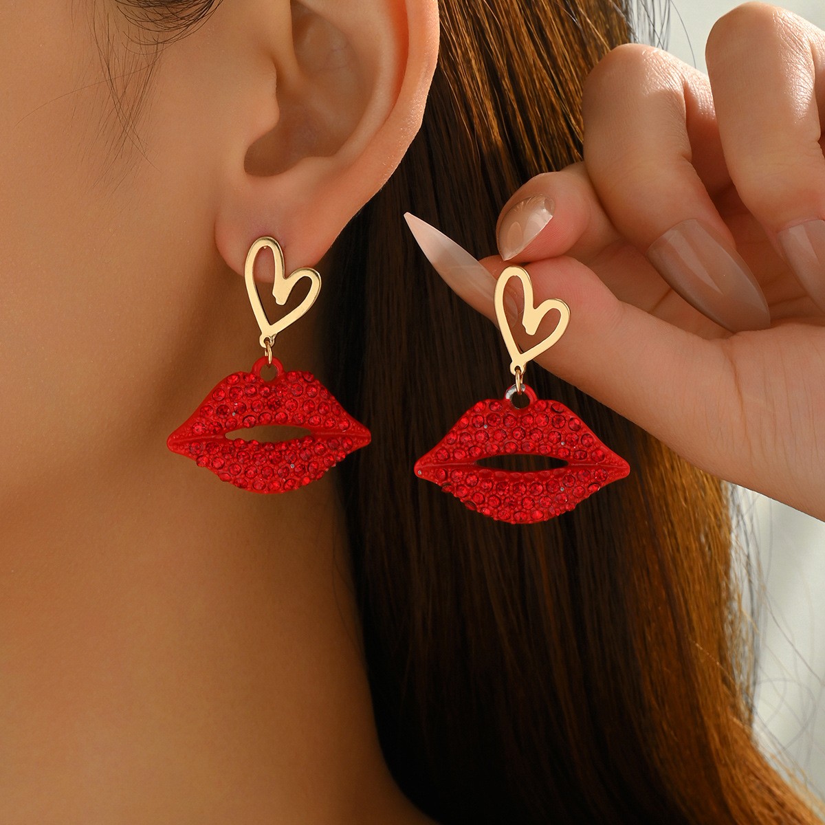 Glitter Lips and Heart Drop Earrings