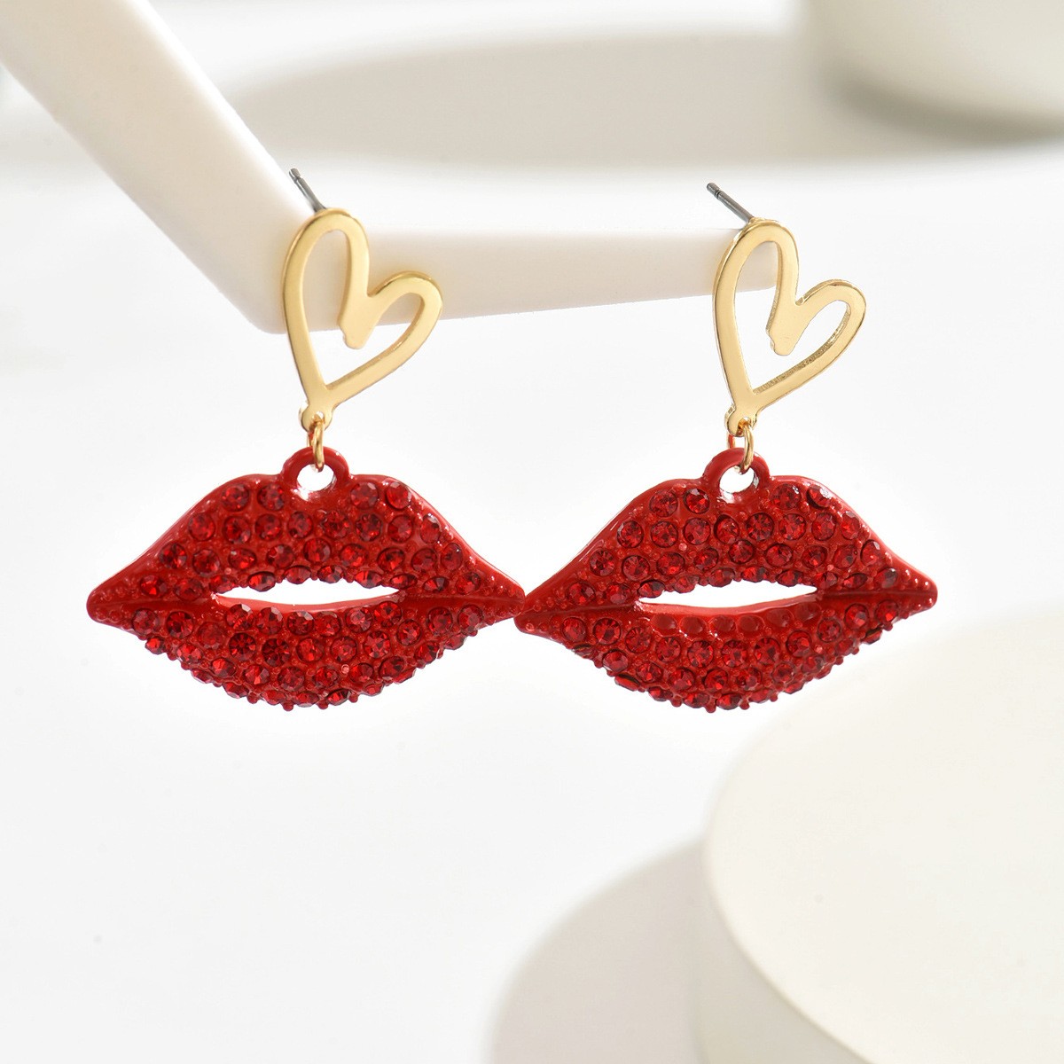Glitter Lips and Heart Drop Earrings