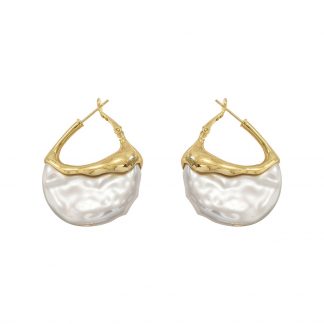 Pearl-Effect Crescent Hoop Earrings - alternate view