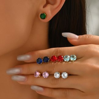 Colorful Crystal-Accent Stud Earring Box Set