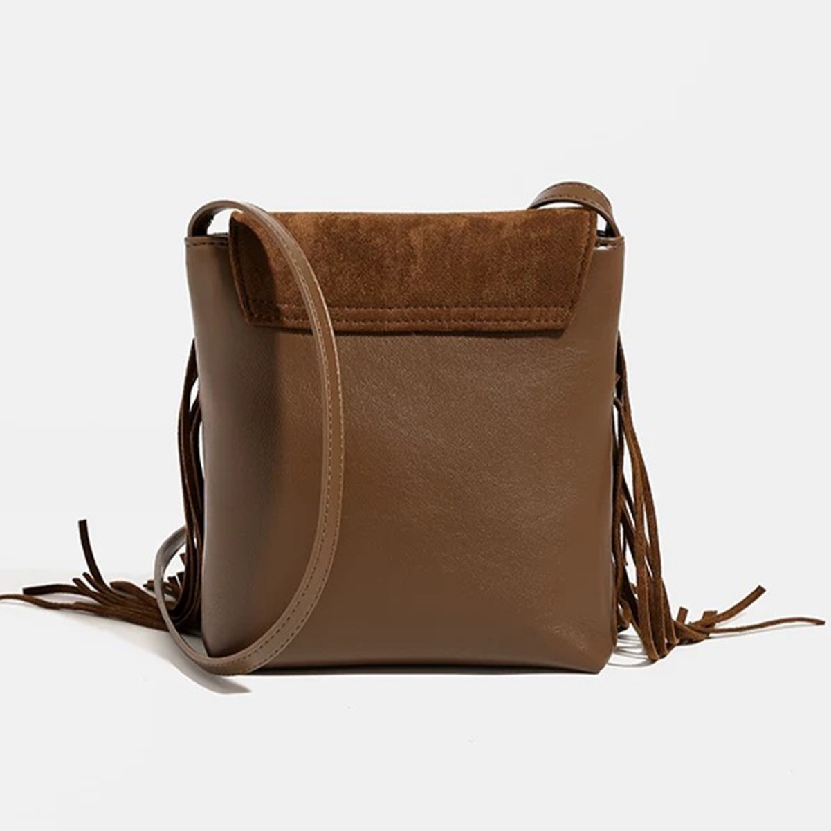 Button-Detail Fringe Crossbody Bag