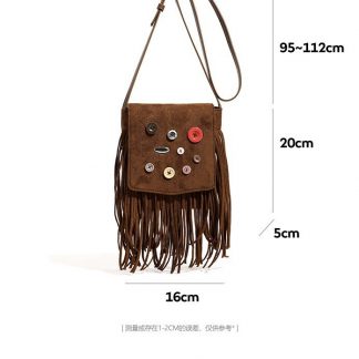 Button-Detail Fringe Crossbody Bag