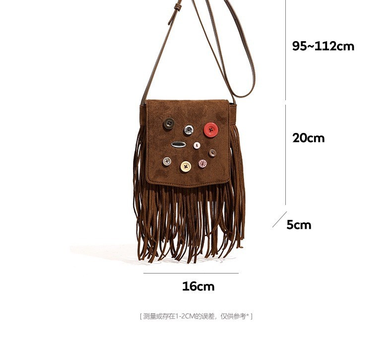 Button-Detail Fringe Crossbody Bag