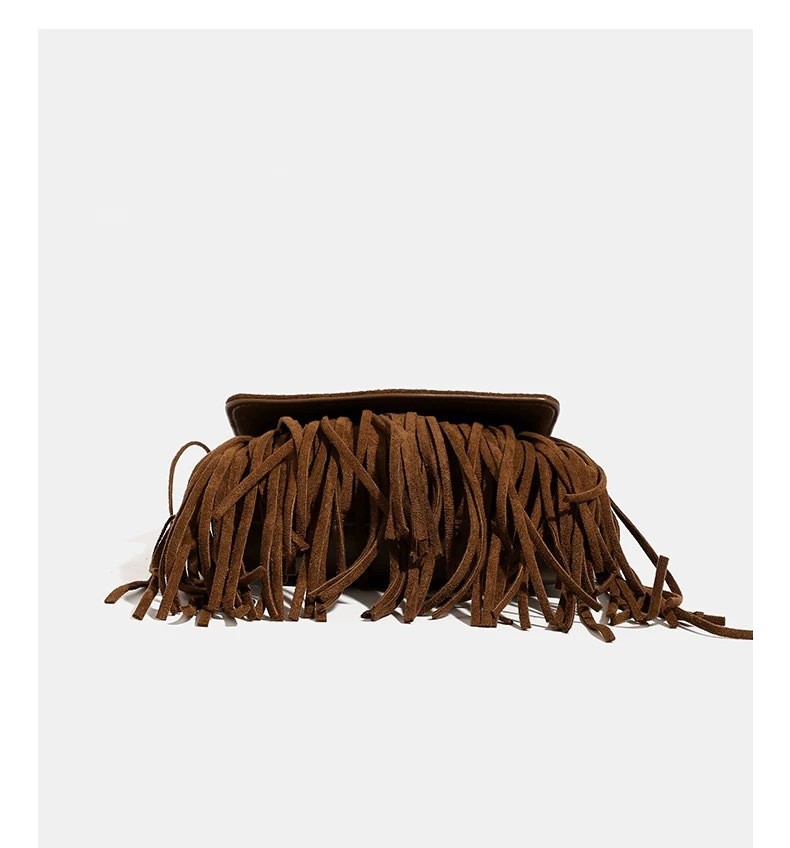 Button-Detail Fringe Crossbody Bag