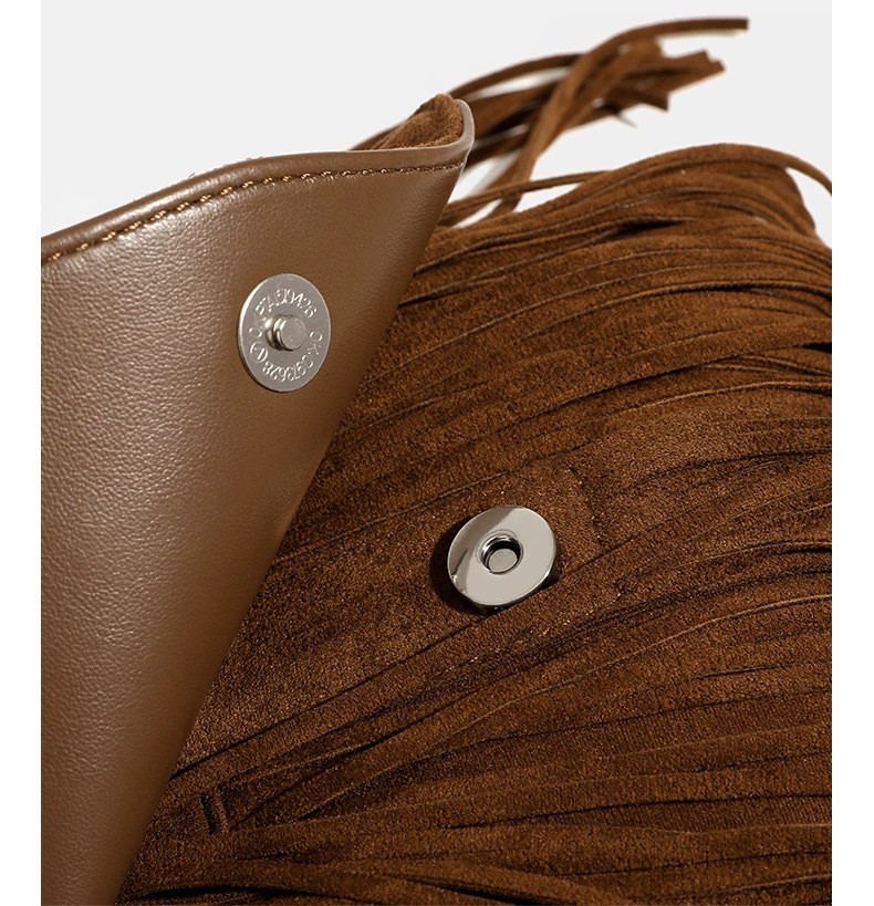 Button-Detail Fringe Crossbody Bag