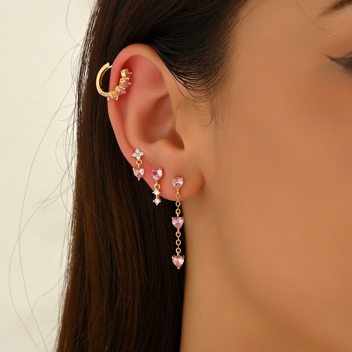 Heart-Detail Ear-Jewelry Set