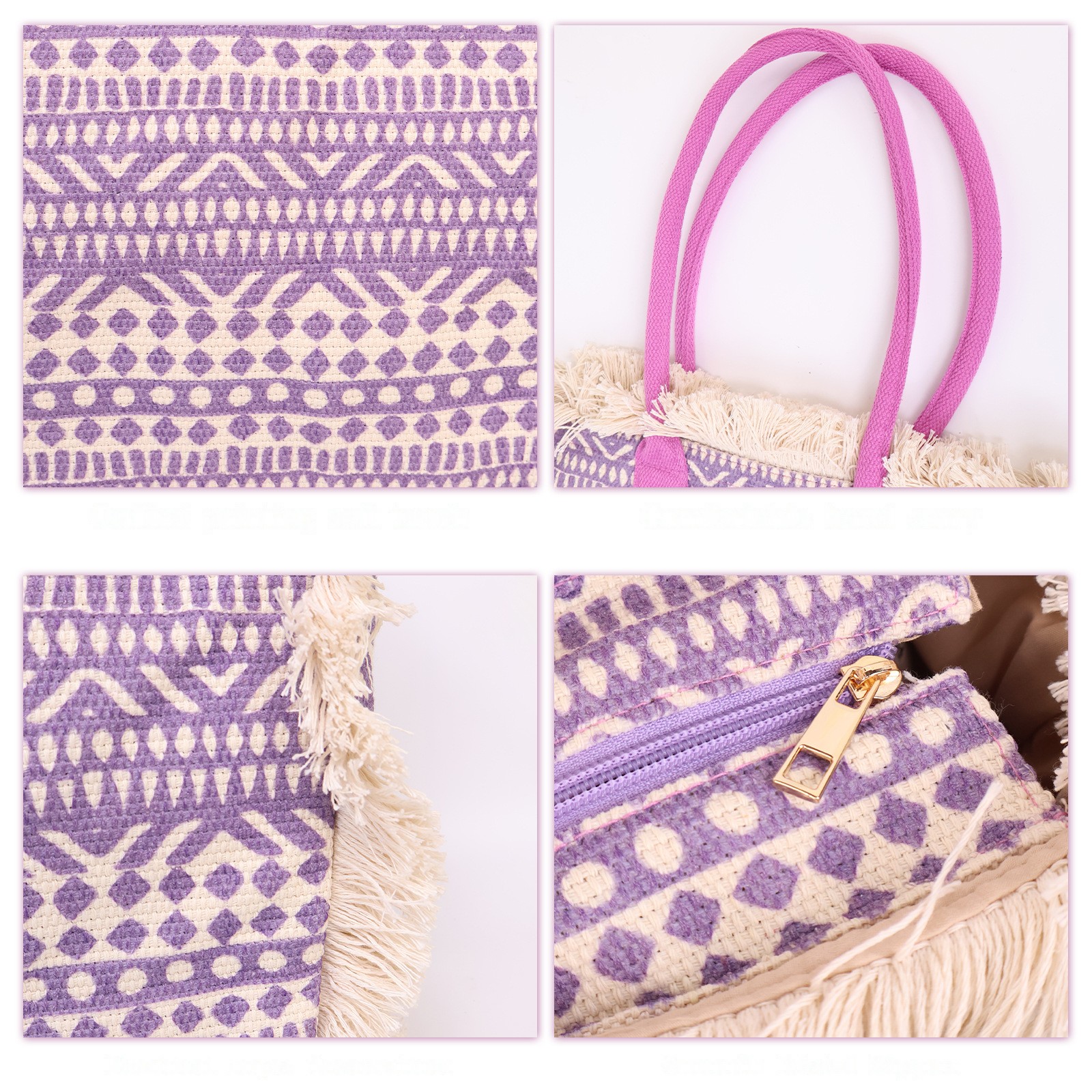 Purple Geometric Fringe Tote