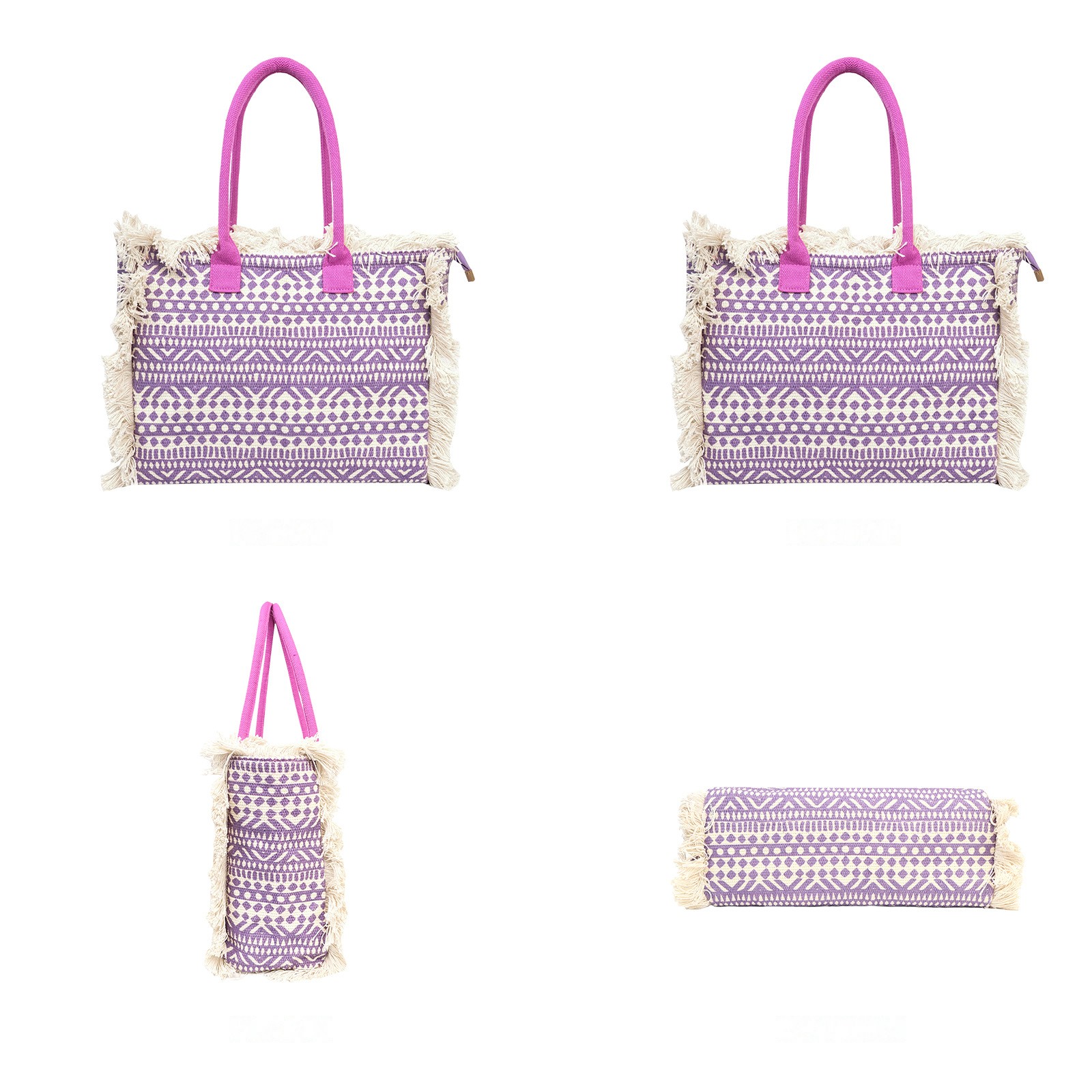 Purple Geometric Fringe Tote