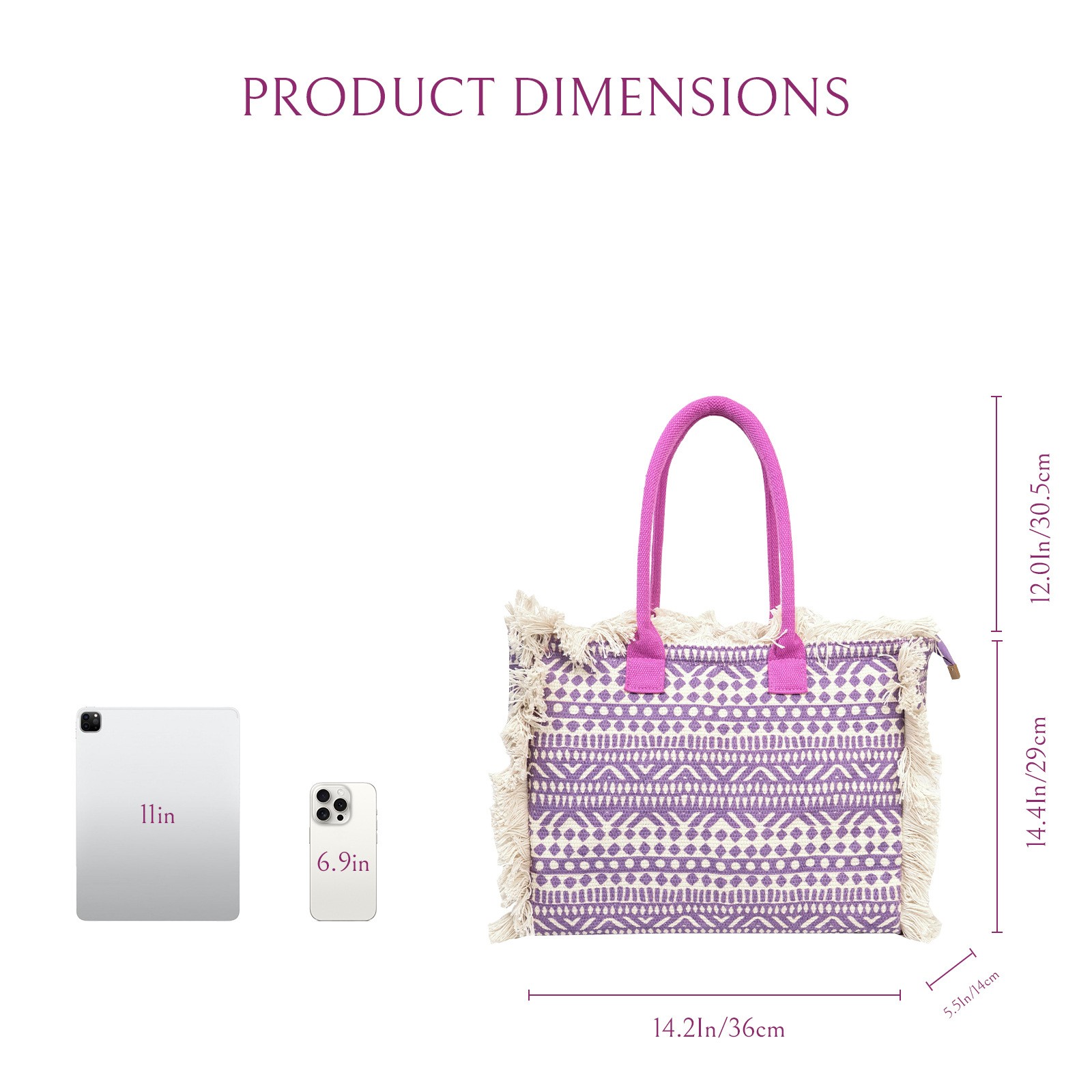 Purple Geometric Fringe Tote