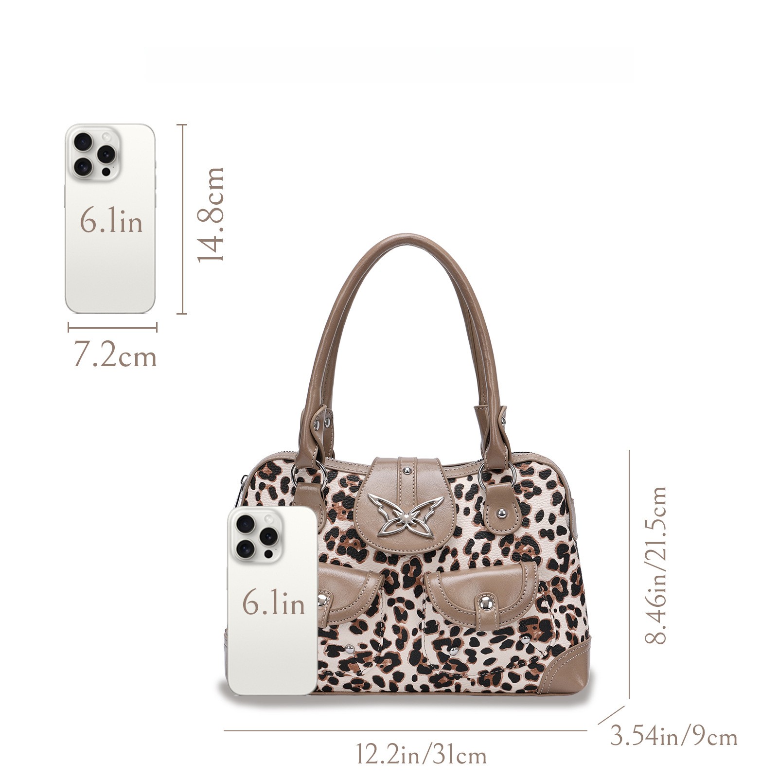 Leopard-Print Butterfly-Clasp Handbag