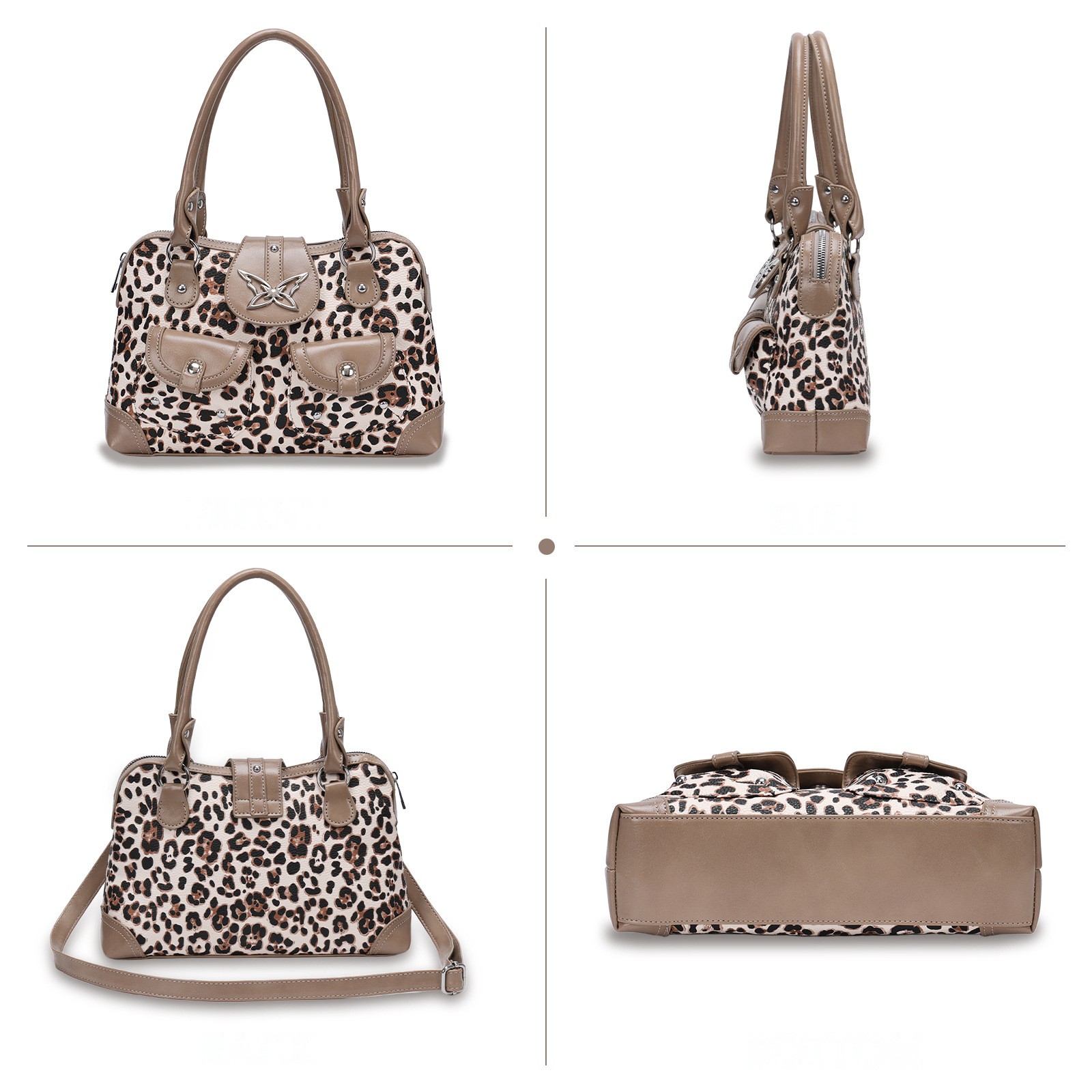 Leopard-Print Butterfly-Clasp Handbag