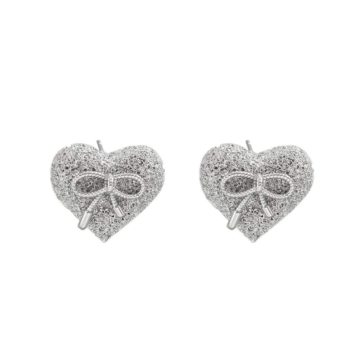 Pave Heart and Bow Stud Earrings