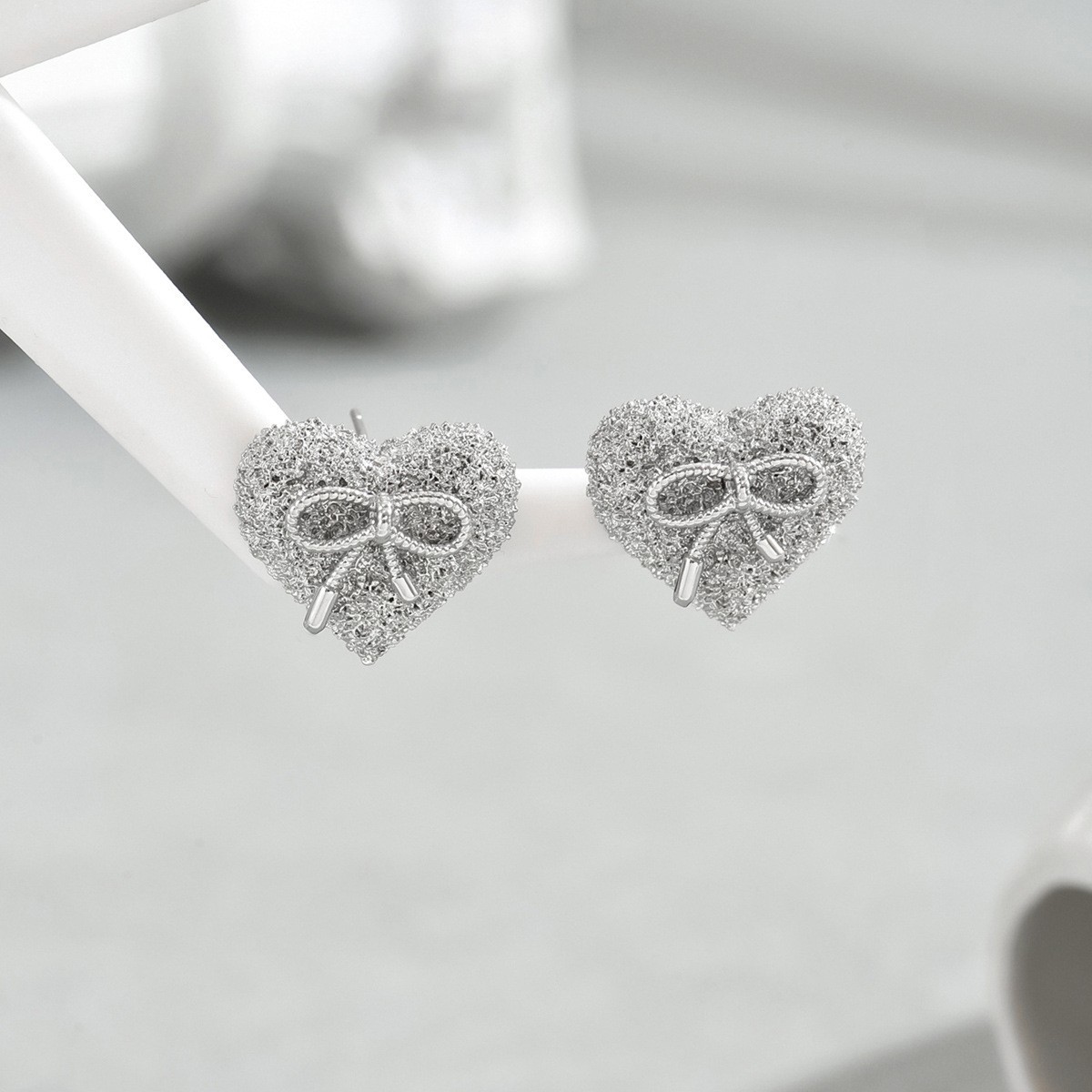 Pave Heart and Bow Stud Earrings